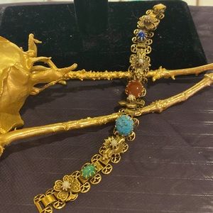 Vintage Bracelet Goldtone Multicolor Stones 1950’s